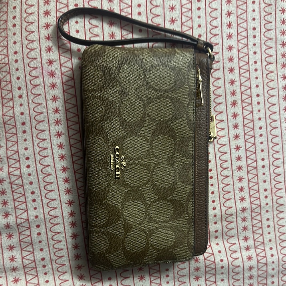 Coach Tan and Brown Signature Wristlet